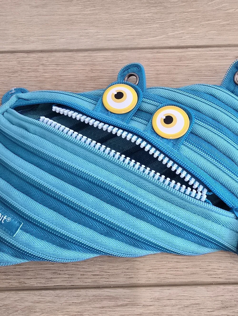 Zipit Pencil Pen Pouch Blue Monster Unzips Teeth Children Teen Fun